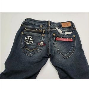 Robin's Dark Jeans Multi Patch Design Size 27